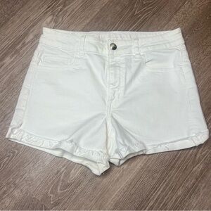 American Eagle Women’s Sz 10 Hi Rise Shortie White Denim Cuffs Shorts
